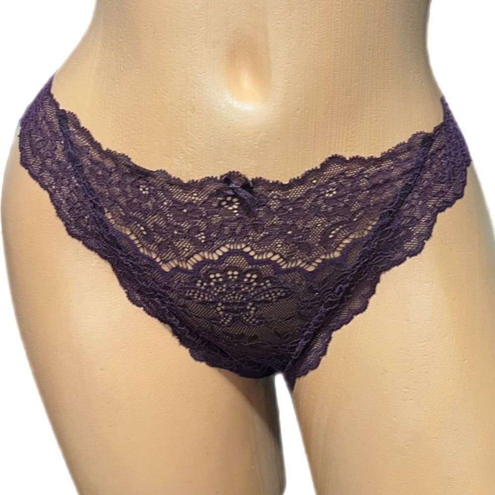 Victorias Secret Dream Angels Sheer Lace Thong Panty Wine Medium